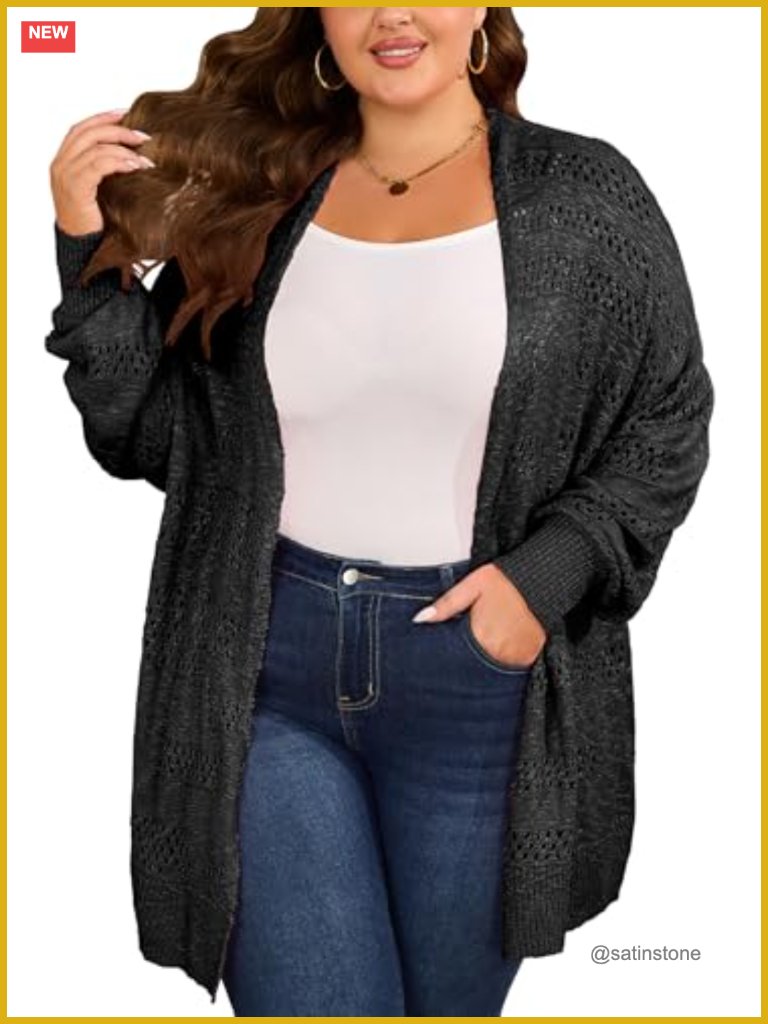 Plus Size Crochet Open Front Cardigan Kimono Boho Oversized Knit Lightweight